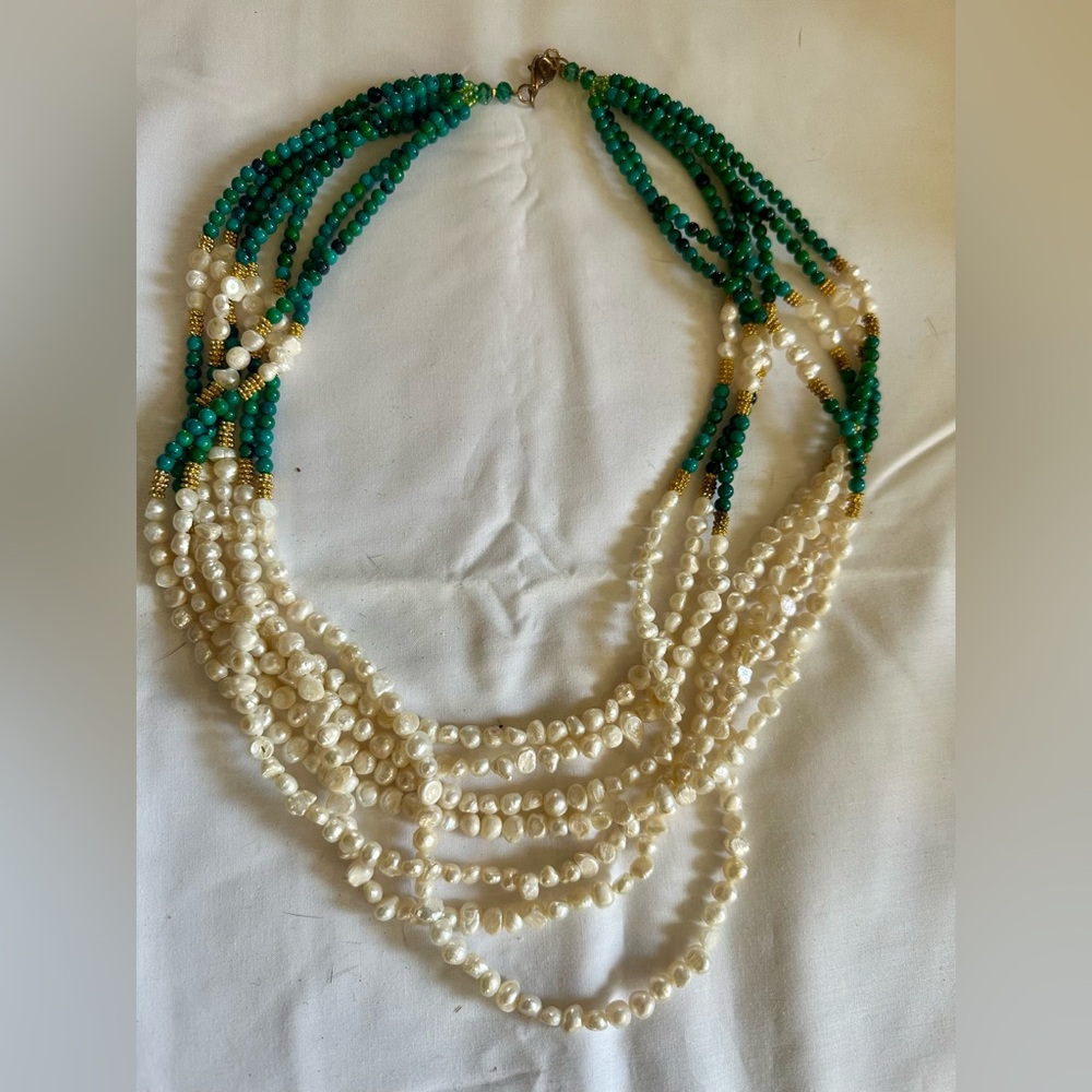 Elegant Pearl and Green Beaded Necklace